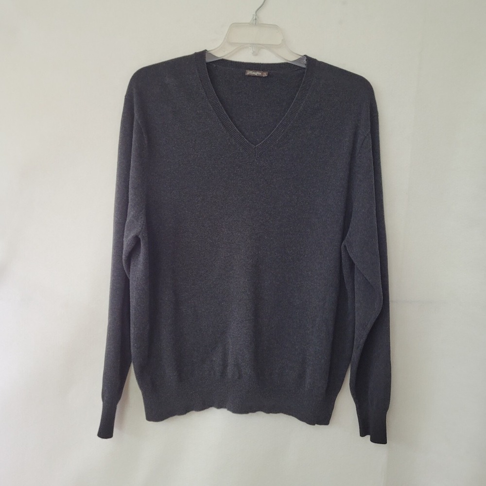 J McLaughlin Men's Dark Gray V Neck Long Sleeve Sweater L Cotton Modal Blend